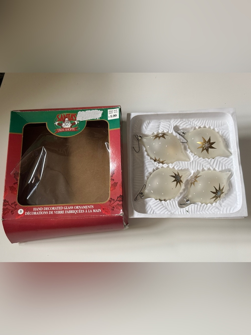 Vintage Santa's Trim Shoppe Frosted Glass Starburst Ornaments – Set of 4